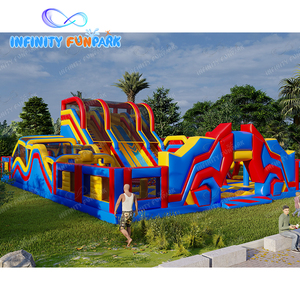 20m * 15m lớn màu đỏ xanh vàng Công viên chủ đề bơm hơi ngoài trời trẻ em nảy lâu đài trượt + leo núi + chướng ngại vật - Product Image 6