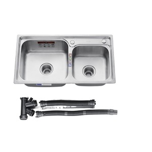 Ensemble d'évier en acier inoxydable 304, nouveau, épaissi, brossé, double bac, grand bac à légumes et à vaisselle avec robinet - Product Image 1