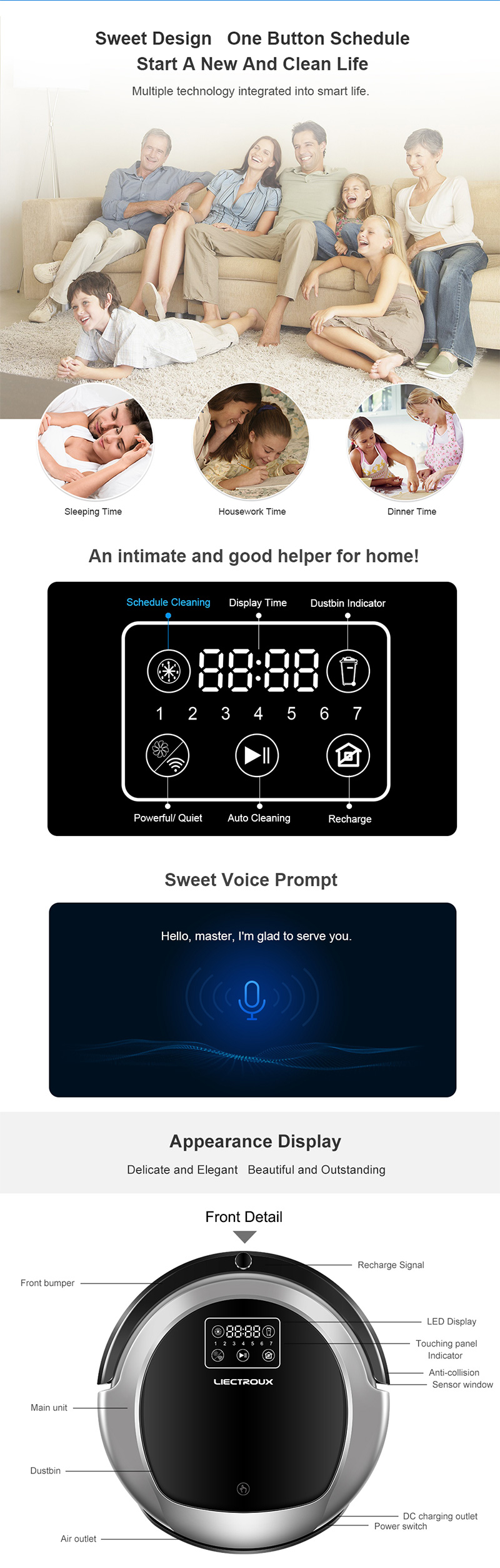Liectroux — aspirateur à mémoire intelligente B6009, appareil à double lumière UV, navigation par cartes, wifi, contrôle par application