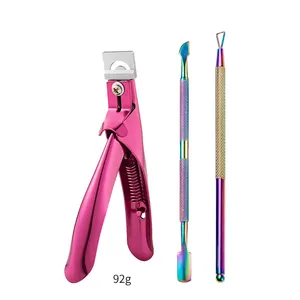 Promotion OEM Nail Beauty Tools 3PCS Pink Stainless Steel Manicure Set Nail Tip Cutter With Nail Pusher