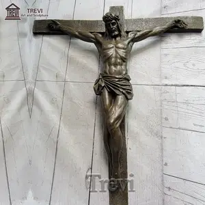 Sculpture en métal de laiton grandeur nature, statue religieuse en bronze, Jésus crucifié - Product Image 1