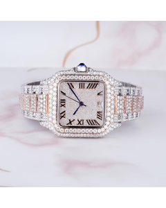 Reloj de Lujo con Incrustaciones de Diamantes, Dos Tonos en Oro Rosa, Esfera Cuadrada, Movimiento Automático, Reloj de Pulsera Hip Hop para Hombre - Product Image 1