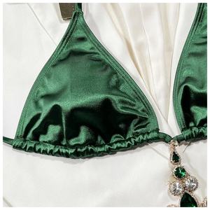 Traje de Baño de Satén con Cordones para Mujer, Bikini Halter con Diamantes, Precio de Fábrica al por Mayor - Product Image 3