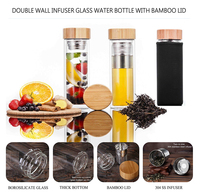 Chaud et froid h2o citron infuseur de fruits bouteille d'eau en verre borosilicate avec couvercle en bois