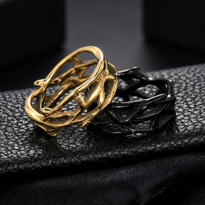 Stainless Steel Open Cuff <b>Ring</b> Geometric Wave Design Adjustable Statement <b>Ring</b> Punk Jewelry Gold/<b>Black</b> Women <b>Men</b> Unisex - Product Image 1