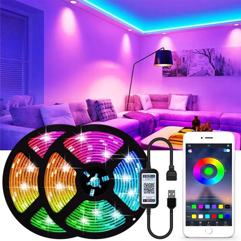 DC5V WIFI Tuyaアプリ5050 LEDランプテープリボンRGB1M 2M 3M 4M 5MバックライトバックライトLEDTVUSBストリップライトforTV Hisense 58"