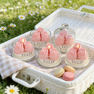 Vela Aromática LANJO Lista para Enviar, Hecha a Mano, con Diseño de Tulipán Rosa, en Vaso de Vidrio con Cera de Soya - Product Image 5