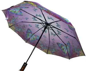 아름다운 휴대용 UV 보호 맞춤형 디자인 플라워 프린트 더블 레이어 자동 3 접는 태양 우산