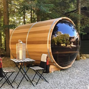 Moderne Gebogen Glas Panoramische <span class=keywords><strong>Outdoor</strong></span> 2-persoons Geïsoleerde Massief Hout Rode Ceder Vat Sauna Elektrisch Milieuvriendelijk Voor Villa Gebruik - Product Image 4