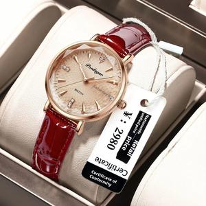 <span class=keywords><strong>Montre</strong></span> à bracelet <span class=keywords><strong>en</strong></span> cuir lumineuse étanche pour femmes de haute qualité avec mouvement à quartz boîtier <span class=keywords><strong>en</strong></span> alliage fenêtre à cadran <span class=keywords><strong>en</strong></span> verre - Product Image 2
