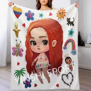 Venta caliente nuevo diseño <span class=keywords><strong>Karol</strong></span> <span class=keywords><strong>G</strong></span> y Selena polar viaje franela tiro terciopelo felpa personaje Manta - Product Image 3