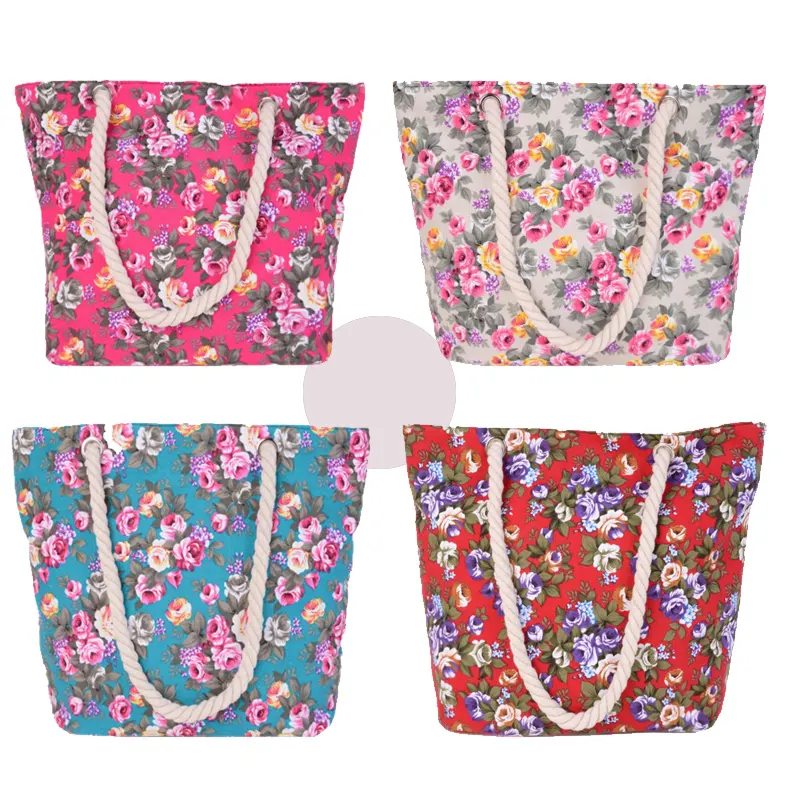 Wholesale High Quality Floral Spring Summer Extra Large Women's Beach Travel Tote Bags, Outdoor Japan Korea USA Shopping Bag
