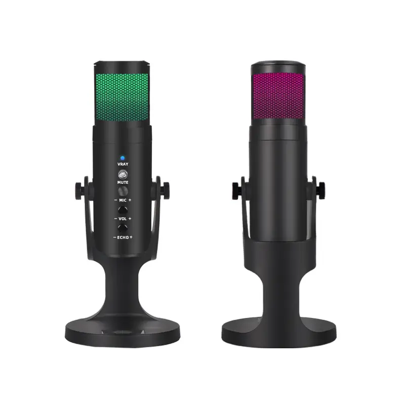 USB Streaming Microphone Computer Condenser PC Mic With Mute Button Perceptible Noise Cancelling RGB Lighting For Gaming