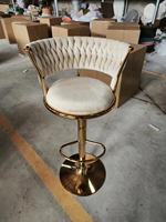 Tabouret de bar réglable pivotant à dossier court Tabouret de bar doré Tabourets de bar Tabourets de bar de luxe Tabourets de bar modernes en velours beige pour la cuisine