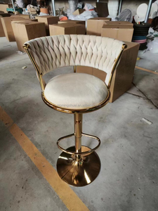 ظهر قصير دوار قابل للتعديل مقعد بار ذهبي بار مقعد بار كراسي بار فاخرة كراسي بار حديثة بيج مخملية للمطبخ - Product Image 5
