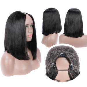 Glueless U Part Short Bob Cut 10-14 pulgadas Doble <span class=keywords><strong>dibujo</strong></span> <span class=keywords><strong>Peluca</strong></span> de cabello humano crudo vietnamita para mujeres - Product Image 5