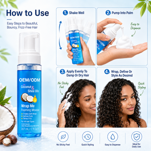 Coconut & Shea Oil <b>Foaming</b> Mousse Strong Hold <b>for</b> Curly Hair & Hair Extension Defines Curls Tames Frizz Creates Soft Wraps 207ml - Product Image 2