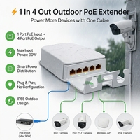 Extenseur PoE Gigabit extérieur 1 entrée 4 sorties, étanche IP55, 1000 Mbps, 802.3af/at, répéteur Ethernet longue distance