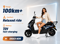 Moto électrique 72V, scooter, sportbike, 2000W, 80 km/h, autonomie 100 km, garantie usine CKD CBU