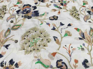 Tissu imitation acétate avec tubes perlés <span class=keywords><strong>et</strong></span> paillettes, tissu brodé pour robes de mariée, costumes de scène. - Product Image 3