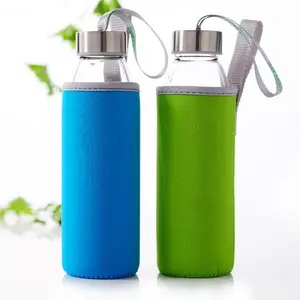 High Quality 500ml Sport Water Glass Bottle With Stainless Steel Lid Nylon Sleeve