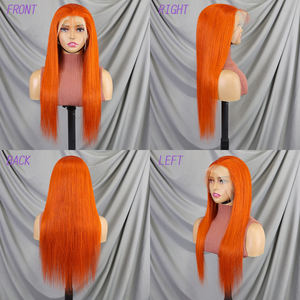 Perruques en cheveux humains à 200 % de densité, 10-30 pouces # Perruques Lace Front 350 Orange Lisses Comme des Baguettes 13x4 avec Dentelle Transparente – Perruque Cheveux Raides - Product Image 2