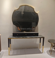 Console moderne italienne en marbre doré avec tiroir pour bijoux, miroir intégré, table de console de luxe pour couloir, armoire de salon de villa