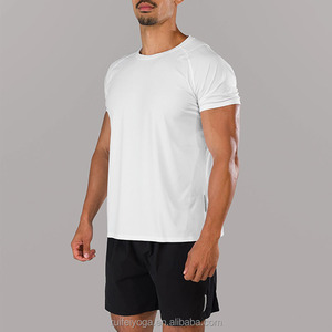 T-Shirt da Uomo Personalizzata all'Ingrosso, Alta Qualità, Elasticizzata, Leggera, in Jersey Cotone-Poliestere 250gsm, Bianca, Vestibilità Slim, per <span class=keywords><strong>Palestra</strong></span> e Fitness - Product Image 1