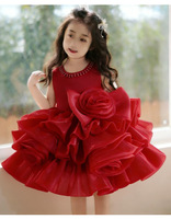 Robe de princesse à grand nœud et volants multicouches en tulle perlé pour enfants, vêtements pour bébés filles, vente en gros, robes d'été pour enfants