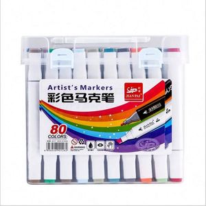 Wholesale 12/<b>18</b>/24/36/48/60/80 Color Double-headed Oblique Tip 6mm Permanent Ink PP Alcohol Oily Marker Pens - Product Image 1