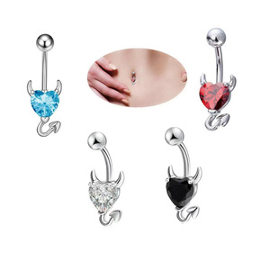 Atacado de Fábrica: Piercing de Umbigo Feminino com Chifre de Diabo Sexy e Coração de Zircônia – Joia Corporal - Product Image 2