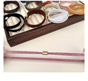 Bling sọc đồng bằng <span class=keywords><strong>ponytail</strong></span> chủ elastics vành đai phẳng tóc Rope Nhẫn phụ kiện kim loại liên kết tóc ban nhạc cao su tóc dày quan hệ - Product Image 5