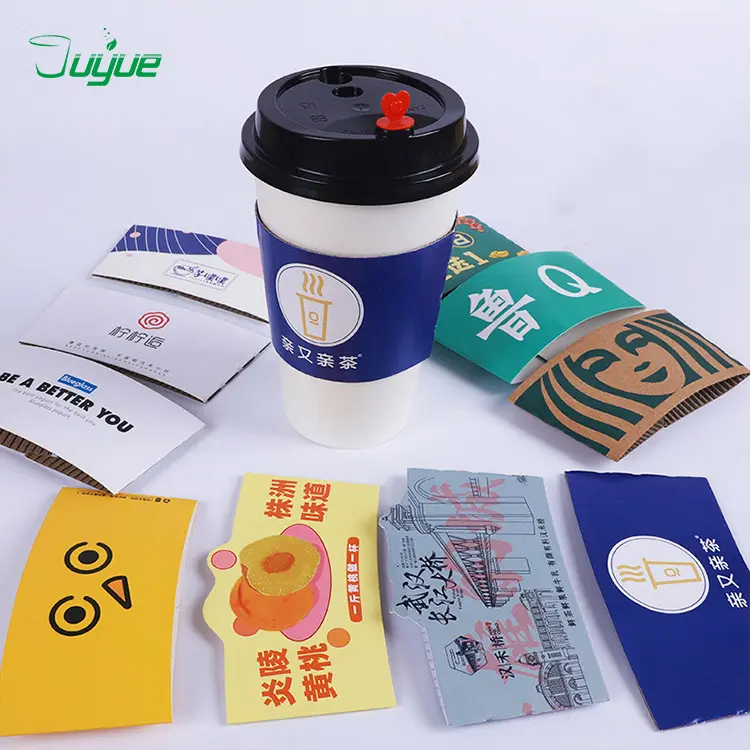 Funda de papel personalizada para taza de café, con logotipo, funda de papel con impresión