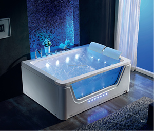 Baignoire moderne autoportante en acrylique avec fonction de trempage chauffée, jets de cascade, égouttoir-Design <span class=keywords><strong>d</strong></span>'angle intérieur pour 2 adultes, usage hôtelier - Product Image 2