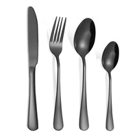 Ensemble de couverts modernes en acier inoxydable poli miroir de haute qualité, fourchette, couteau, cuillère, coloris or et noir, pour la maison et la restauration
