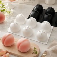 Moule de cuisson en silicone alimentaire à 6 cavités en forme de pêche pour chocolat, bonbons, mousse, desserts, pâtisseries, gelées et confiseries