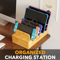 Organisateur de station de charge en bambou avec séparateurs amovibles, boîte de gestion des câbles pour plusieurs appareils, station d'accueil pour téléphone portable