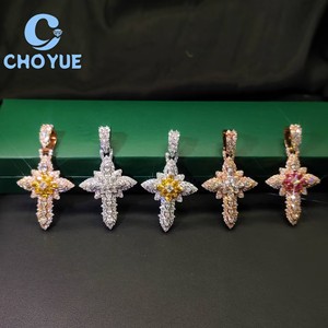 New Arrival 925 Sterling <b>Silver</b> Colorful Cross Moissanite Men Pendant Round Cut Hip Hop <b>Charm</b> for Men Pass Diamond Tester GRA - Product Image 3