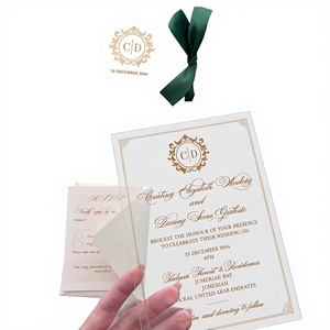 Luxury Wedding Invitation Cards – Elegant Gold Foil Mirror Acrylic Name Tag with Pearl Ivory Pocket Envelope - Product Image 2