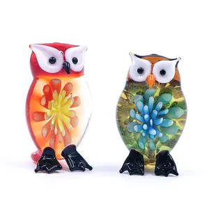 Recién llegado hecho a mano Murano Lampwork Glass Flower Owl Ornament