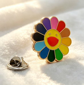 Colorful Flower Enamel Pin Badge Metal Circular Cute Fashion Safety Pin Nickel-Free Decorative Accessory - Product Image 1