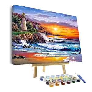 Lukisan dewasa DIY matahari terbenam 40x50 cm dengan kuas dan cat akrilik lukisan diy dengan angka untuk Dewasa Anak