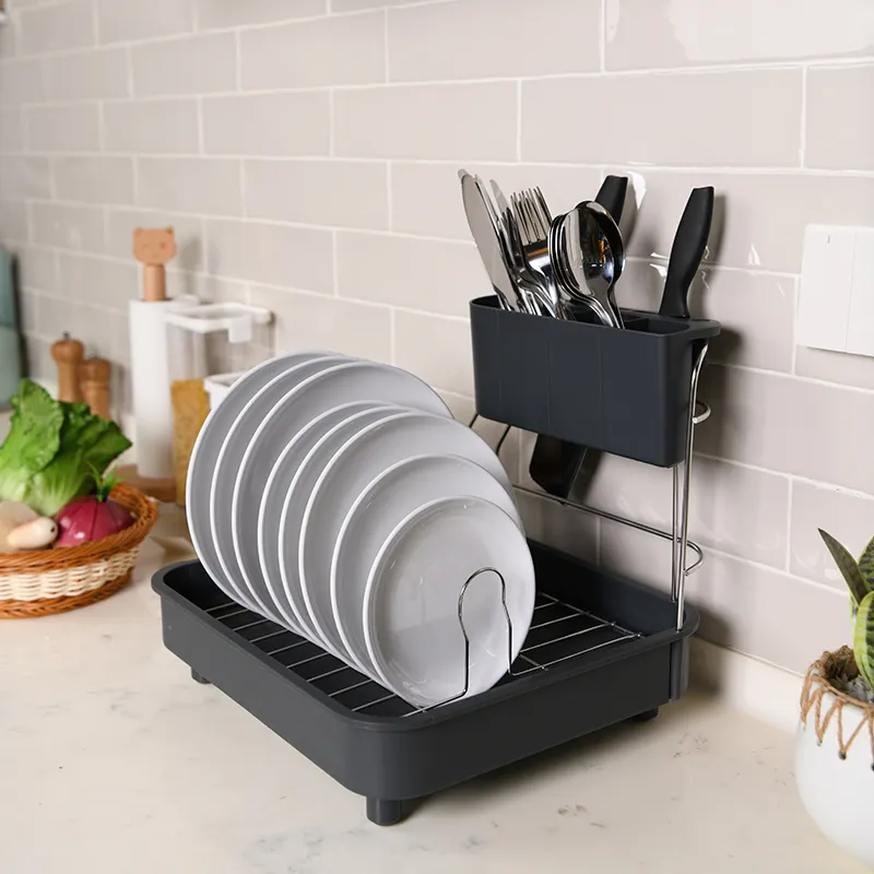 Multi-function Dish Drying Drainer Kitchen Dish Rack Plastic And Stainless Steel Rack Shelf Storage Holders