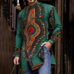 Camisa Transpirable de Poliéster Hecha a Mano con Estampado Tribal <span class=keywords><strong>Africano</strong></span> <span class=keywords><strong>para</strong></span> Hombre, Corte hasta el Tobillo, Bordado Étnico, Patrones Vibrantes - Product Image 5