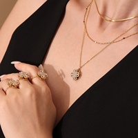 Lots de Bijoux Fantaisie Inoxydables en Acier Inoxydable Plaqué Or 18K avec Zircon 5A, Parures Rotatives Fleur Collier Bague Boucles d'Oreilles pour Femme