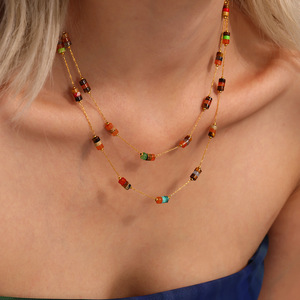 Ensemble <span class=keywords><strong>collier</strong></span> et bracelet en pierres naturelles faites à la main pour femmes, bijoux minimalistes en <span class=keywords><strong>acier</strong></span> <span class=keywords><strong>inoxydable</strong></span>, vente en gros - Product Image 3