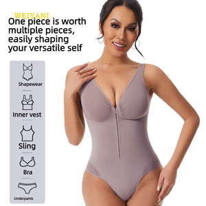 Body modellante intero senza cuciture con zip frontale invisibile, scollo a <span class=keywords><strong>V</strong></span> sexy, vestibilità slim, senza maniche, tipo canotta. - Product Image 6