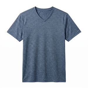 T-Shirt Premium da <span class=keywords><strong>Uomo</strong></span> 100% <span class=keywords><strong>Lana</strong></span> Merino con Scollo a V, Manica Corta, Blu Mélange, Sostenibile, Traspirante, Lussuosa, Casual, Maglietta Sportiva - Product Image 1