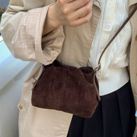 Sac Seau en Polyester Effet Daim Rétro pour Femme, Sac à Main Plissé Portable, Sac à Bandoulière Coréen Tendance