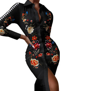 Vestido hasta el suelo de satén informal para mujer europea americana con estampado de cintura de manga larga-Nueva llegada para <span class=keywords><strong>EBay</strong></span> AliExpress Trade - Product Image 5